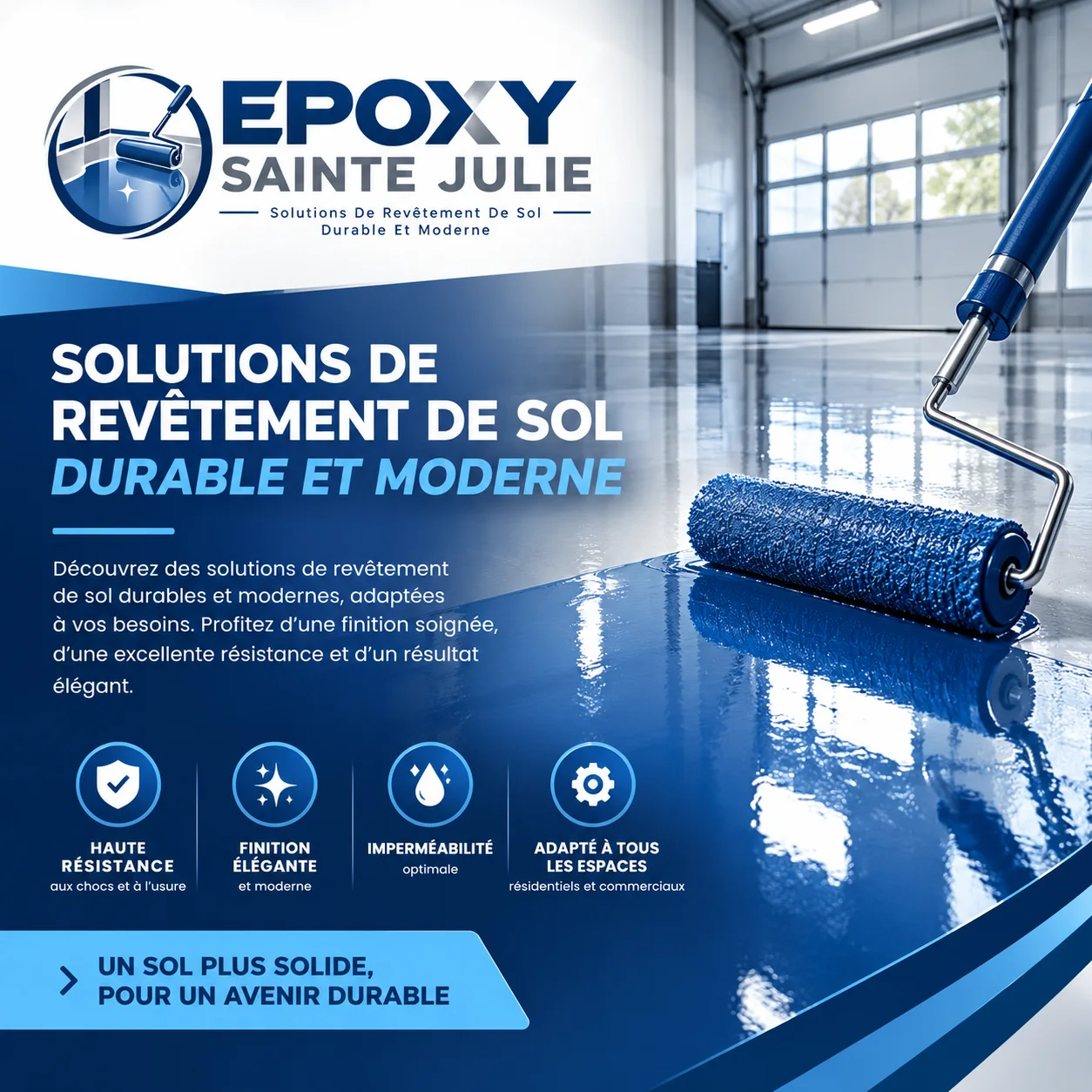 Revêtement de sol bleu avec rouleau d'application — EPOXY SAINTE JULIE