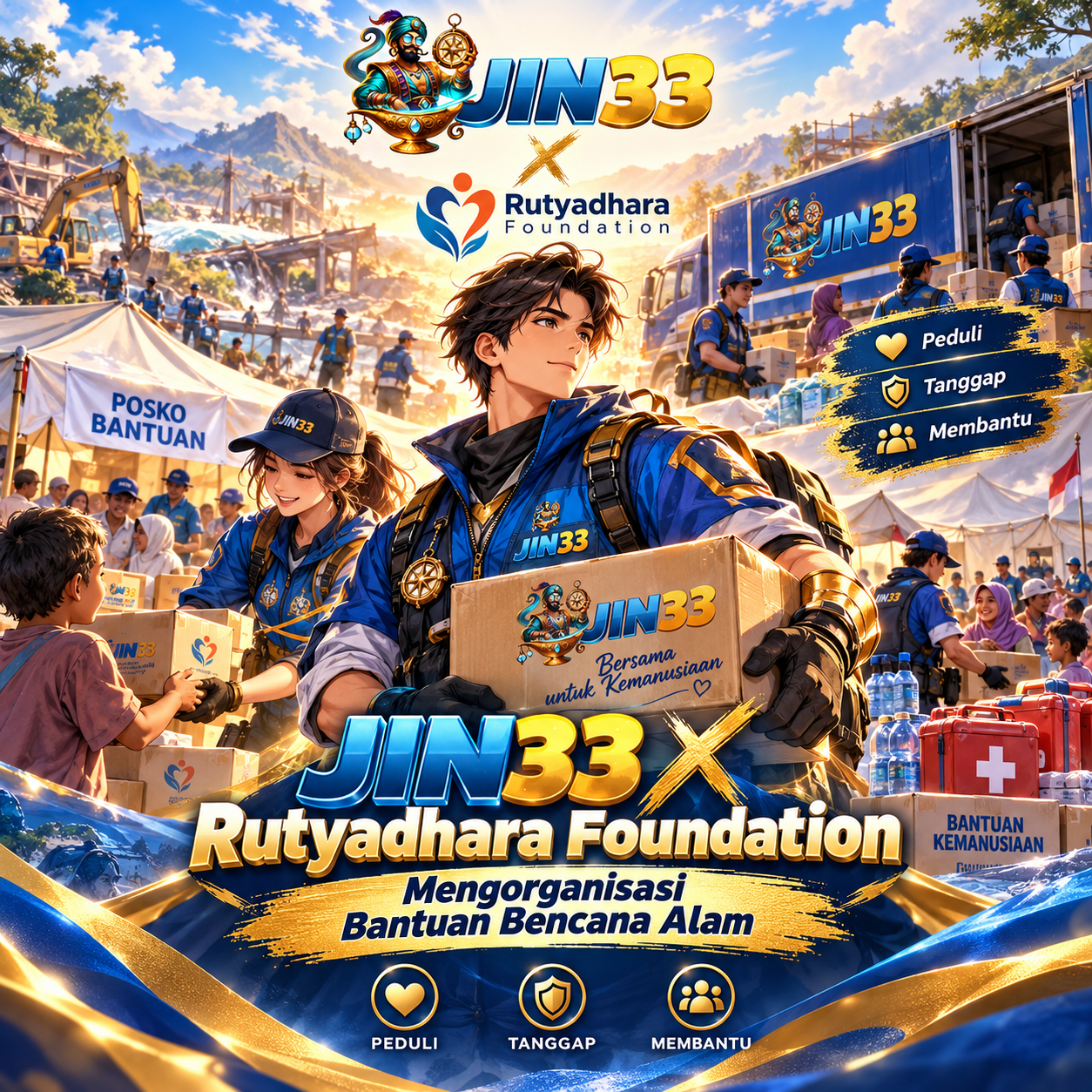 JIN33 Rutyadhara Foundation - Ilustrasi Relawan dan Bantuan Kemanusiaan untuk Korban Bencana Alam
